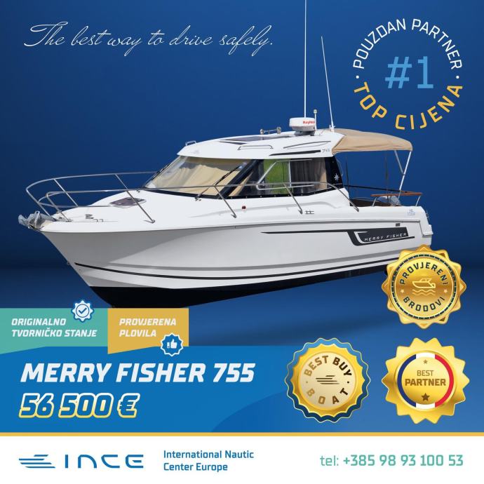 MERRY FISHER 755 EKSTRA OPREMA, BOW I STERN THRUSTER, BIMINI......