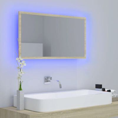 vidaXL LED kupaonsko ogledalo boja hrasta sonome 80x8,5x37 cm akrilno