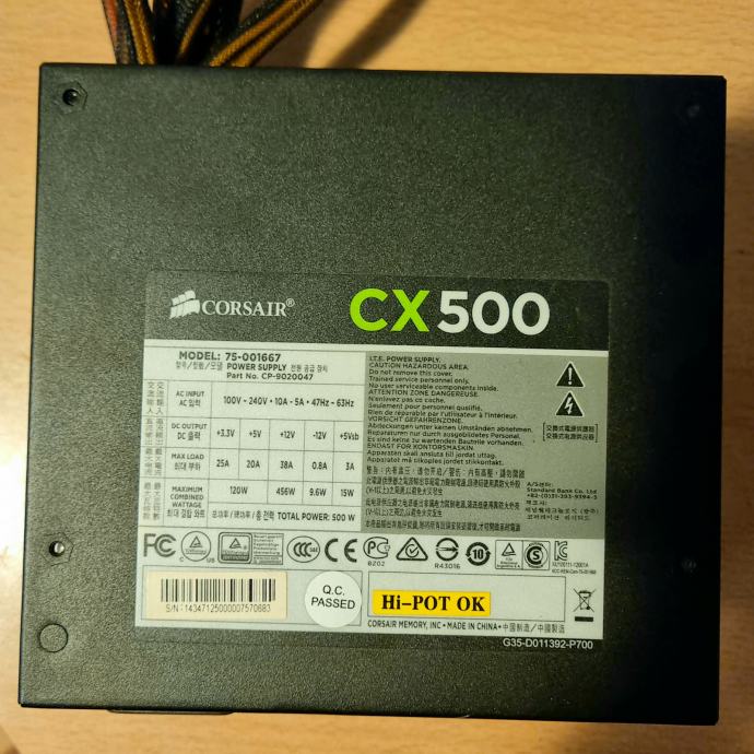 Corsair CX500 PSU, 500W, CX Series