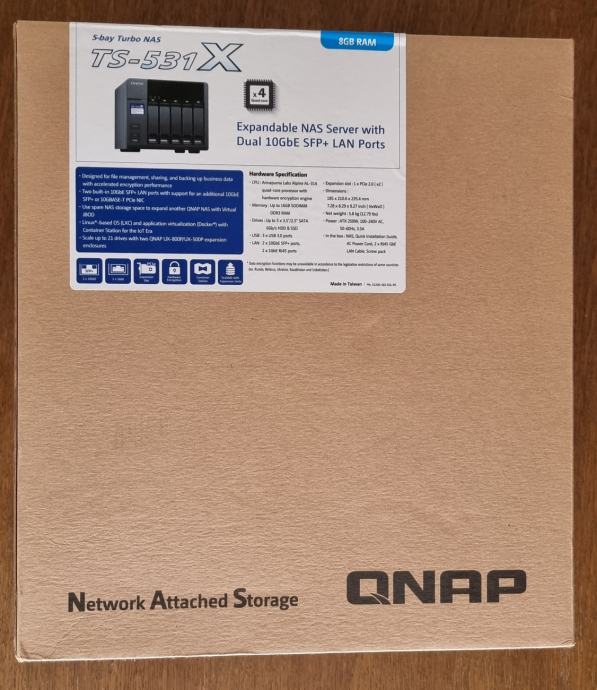 QNAP 5-bay Turbo NAS TS-531X-8G, 2x 10Gb SFP+, 2x Gb LAN, 8GB RAM