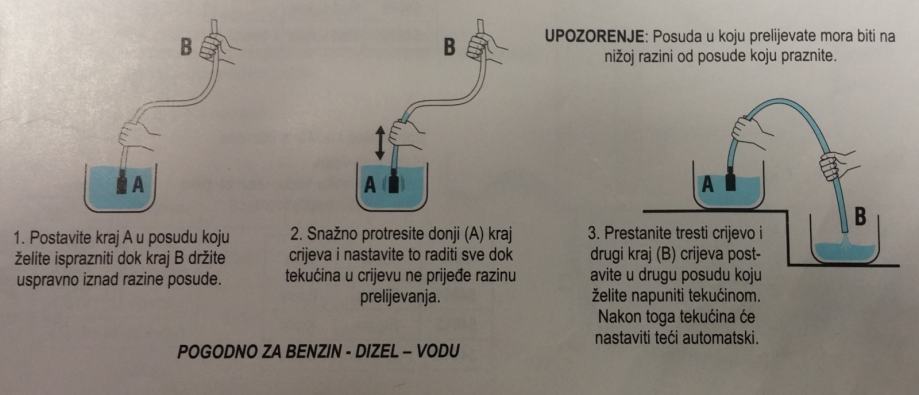 Ručna usisna pumpa za benzin, dizel ili vodu, promjer 19mm, dužina 160