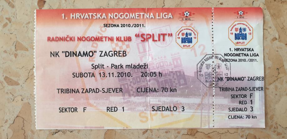 Nepocijepana ulaznica HNL 2010/11 RNK Split NK Dinamo 0:1