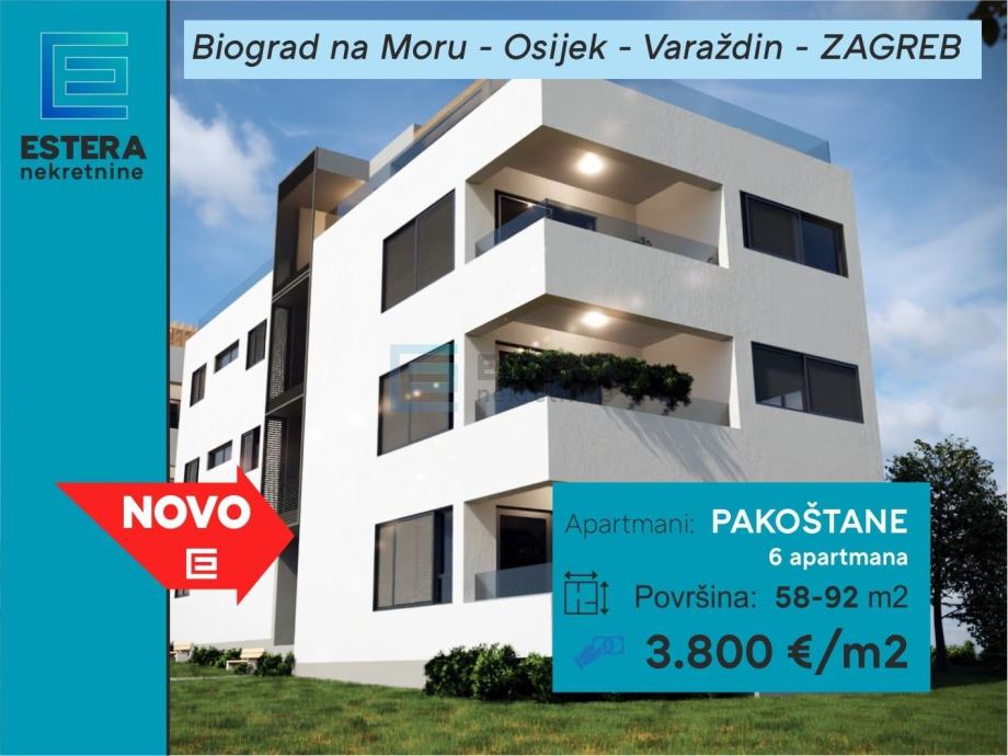 APARTMAN prodaja Pakoštane 64 m2 70m od mora NOVOGRADNJA