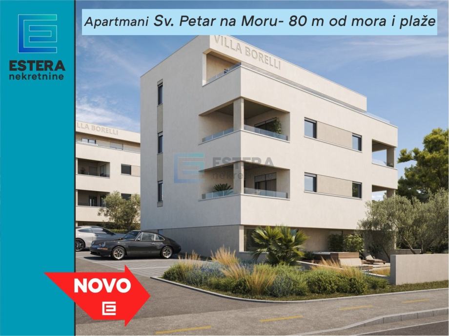 PRODAJA apartman S3V2 Sv. Petar na Moru, 65 m2, parking, 70 m od mora