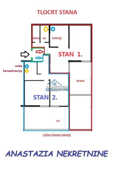 TRSTENIK mala zgrada, terasa, vrt,  MOGUĆNOST PREUREĐENJA U 2 STANA (prodaja)