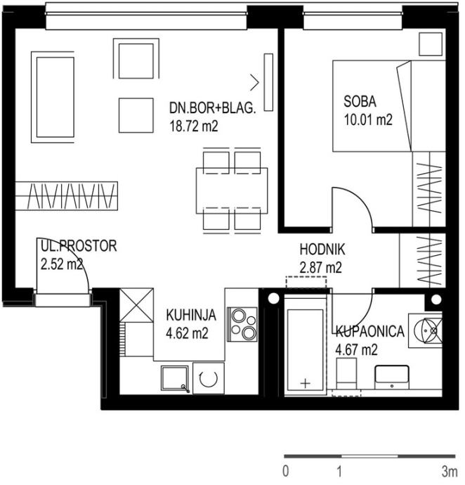 Zagreb, ČRNOMEREC CENTAR, 2-sobni, 43.41 m2, 95.000€ (prodaja)