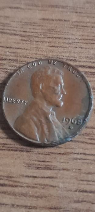 1968 one cent lincoln memorial cent s greškama (error)