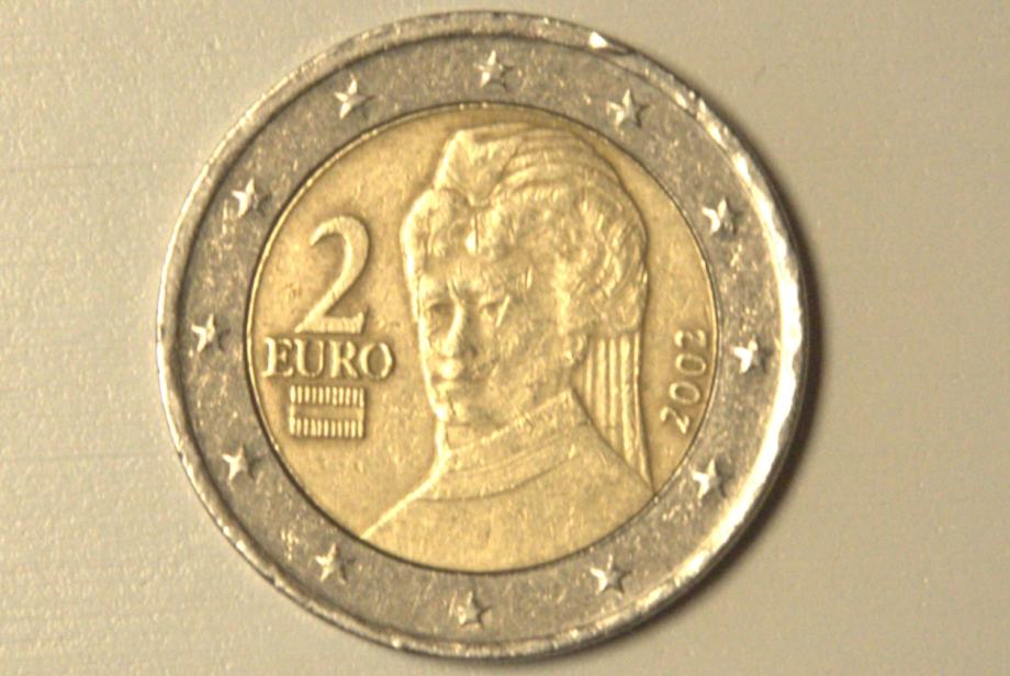 2 Eur Austrija 2002. first edition, Bertha von Sutt *rijetka kovanica*