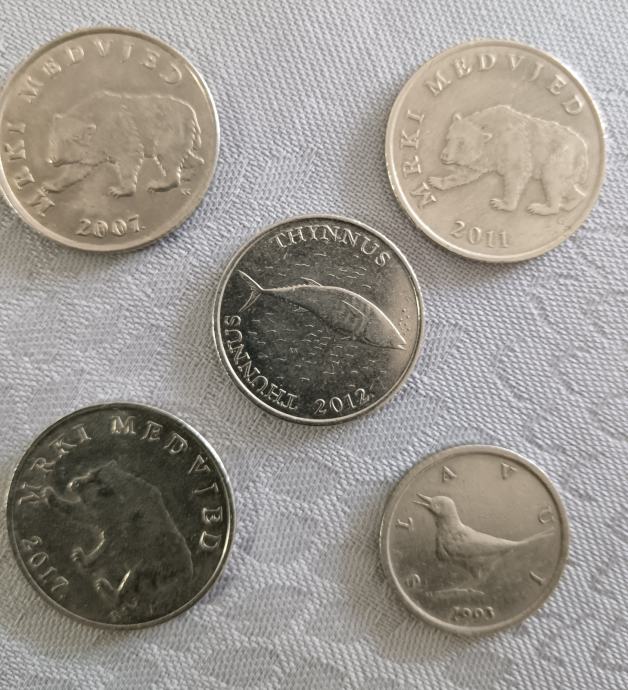 5 kuna, 2 kune i 1 kuna kovanice