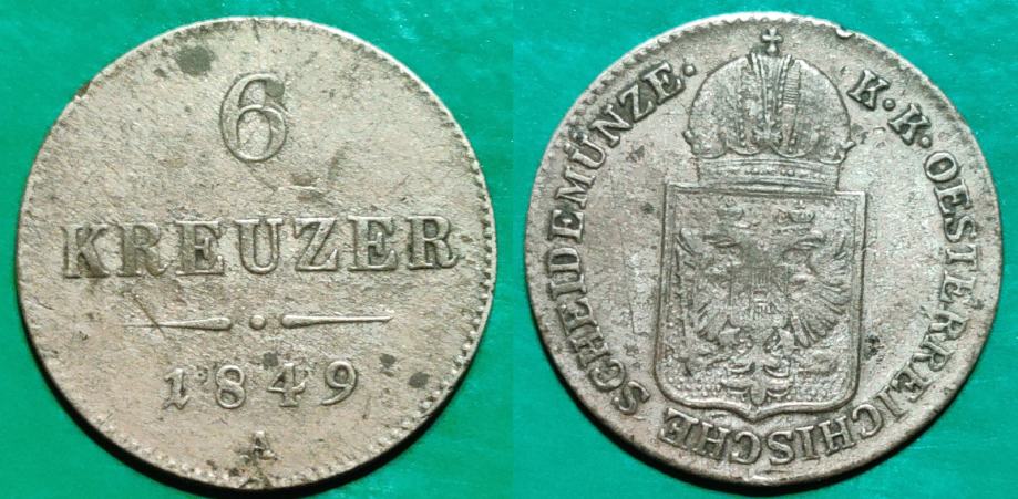 Austria 6 kreuzer, 1849 A - Vienna srebrnjak ****/