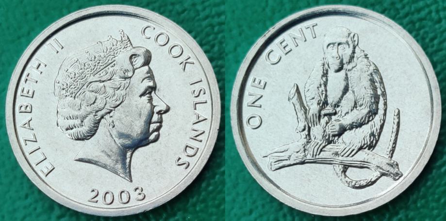 Cook Islands 1 cent, 2003 Monkey UNC ***/