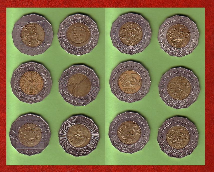 CROATIA - HRVATSKA - LOT 2 - 6 x 25 kuna - 1997-2000. godina