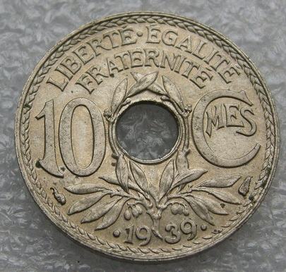 FRANCE 10 CENTIMES .1939.