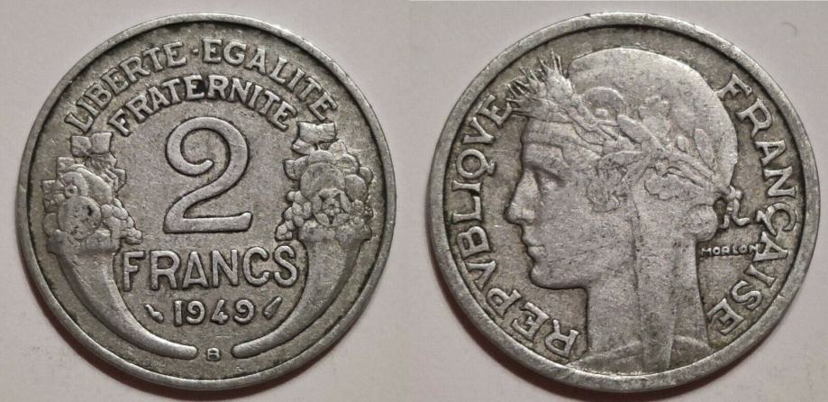 France 2 Francs, 1949 Mintmark B - Beaumont-le-Roger