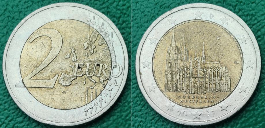 Germany 2 euro, 2011 Cologne Cathedral, North-Rhine Westphalia "A"