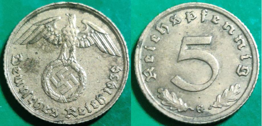 Germany - Third Reich 5 Reichspfennig, 1939 G - Karlsruhe