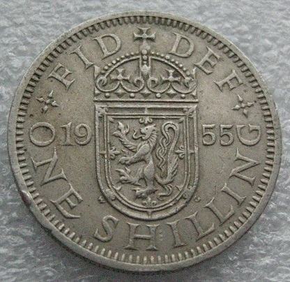 GREAT BRITAIN 1 SHILLING 1955 Crowned Scottish shield