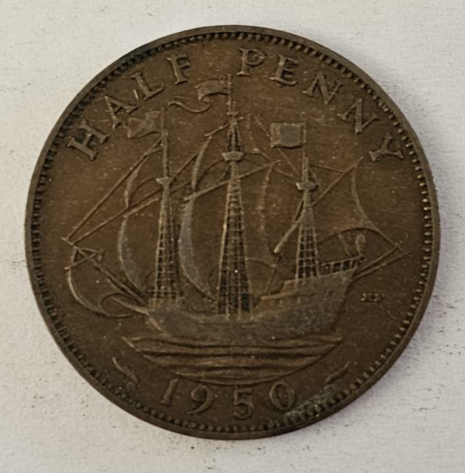 GREAT BRITAIN- HALF PENNY 1950.