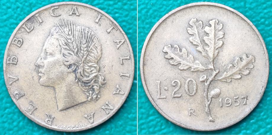 Italy 20 lire, 1957 ***/