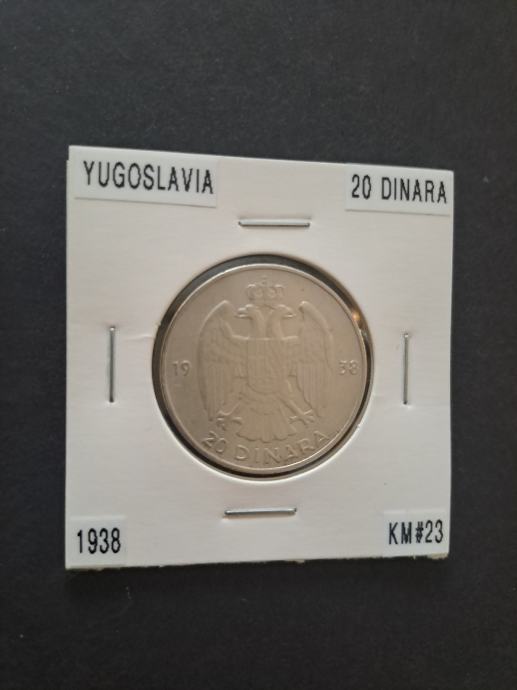 Jugoslavija (Yugoslavia) 20 Dinara 1938 srebro