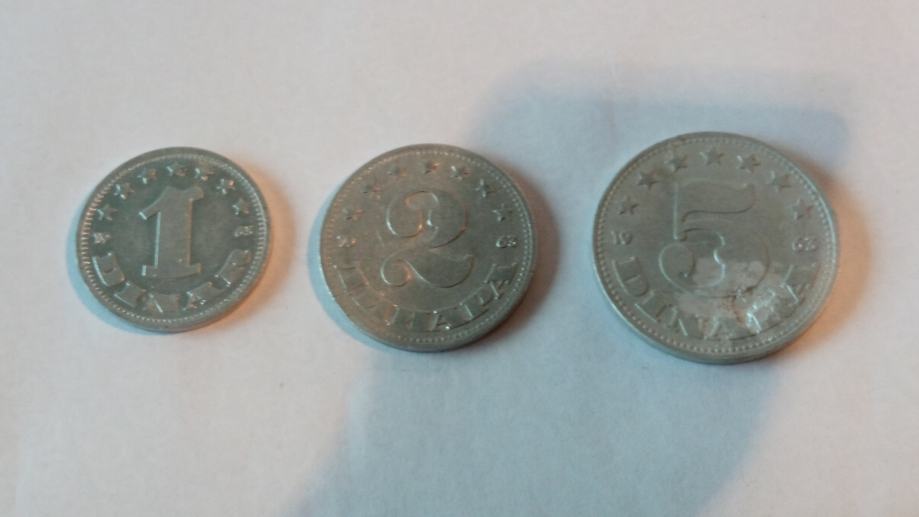 Kovanice  SFRJ 1963  g  ,1,2,5  dinara- lot