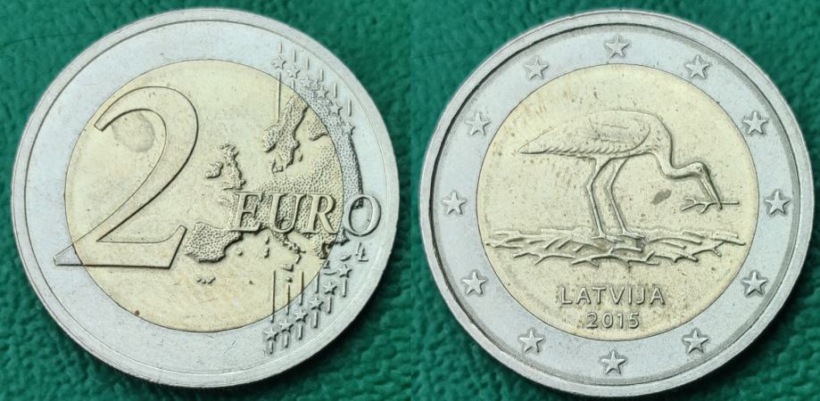 Latvia 2 euro, 2015 Endangered Species - Black Stork ***/