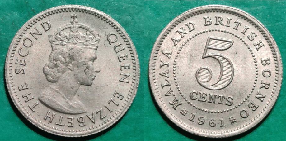 Malaya and British Borneo 5 cents, 1961 W/o mintmark ***/
