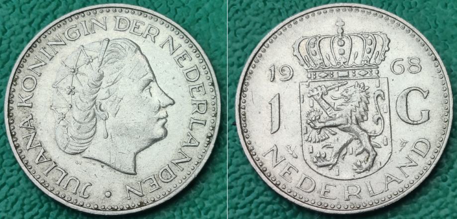 Netherlands 1 gulden, 1968 +/