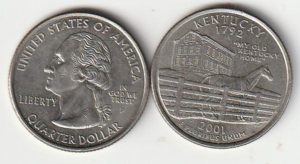 QUATER DOLAR 2001 D, 2001 P,KENTUCKY,1,3€ KOM USA