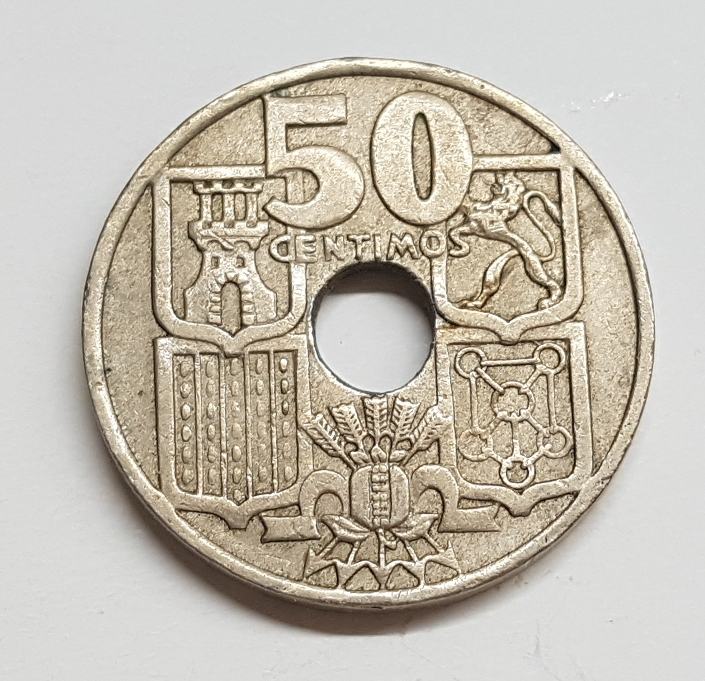 ŠPANJOLSKA, SPAIN, 50 CENTIMOS, 1949.