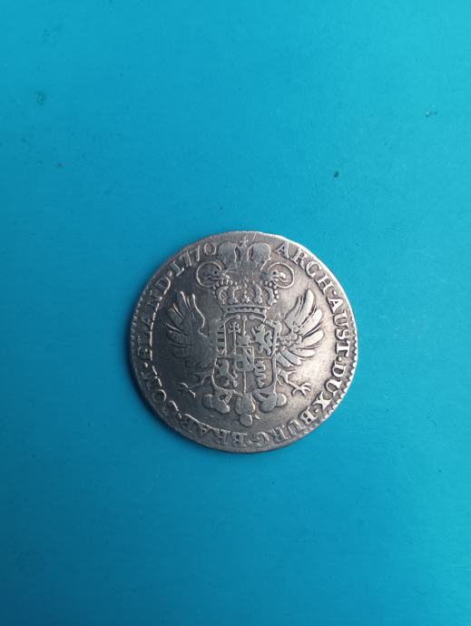 Srebrnjak Austrijska Nizozemska 1/2 Kronenthaler 1770g,Maria Theresia