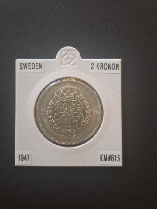 Švedska (Sweden) 2 Kronor 1947 Srebro UNC