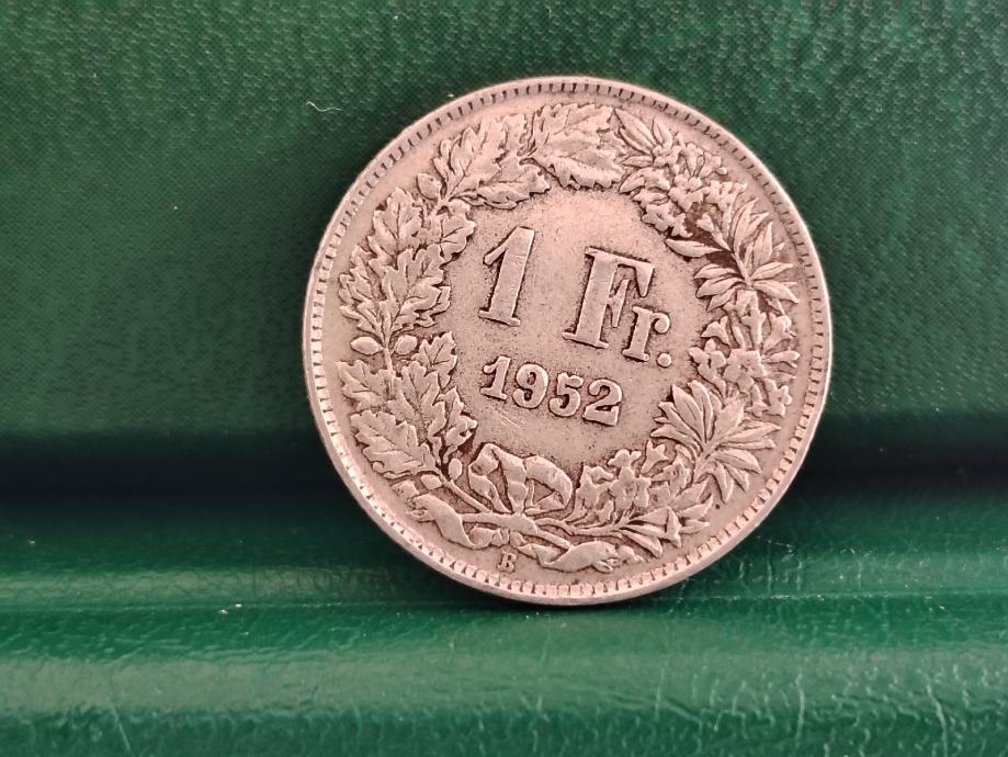 Švicarska 1 francs 1952  - Š032  - SREBRO