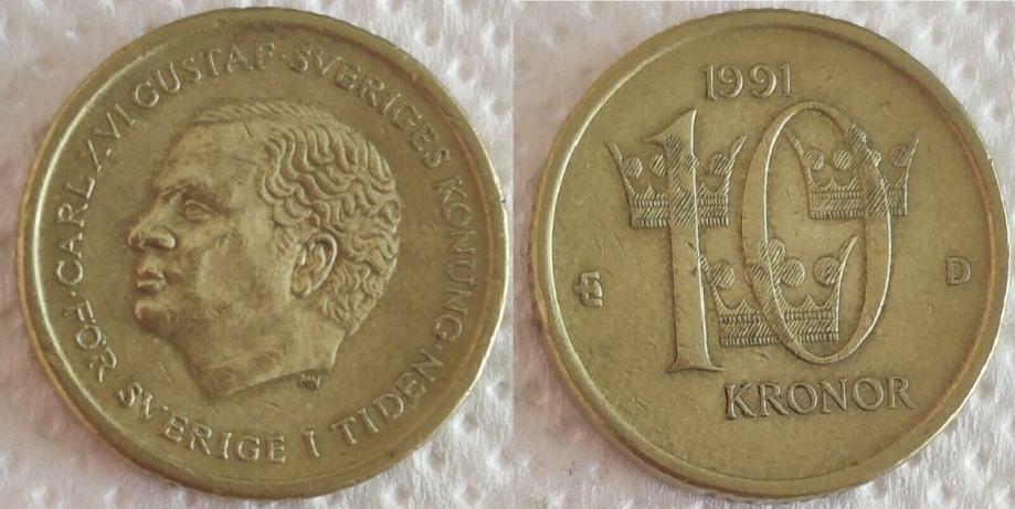 Sweden Švedska 10 Kronor, 1991