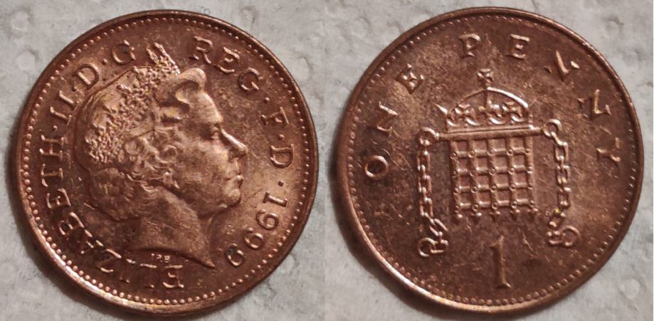 United Kingdom 1 penny, 1999 Copper plated Steel /magnetic/ /