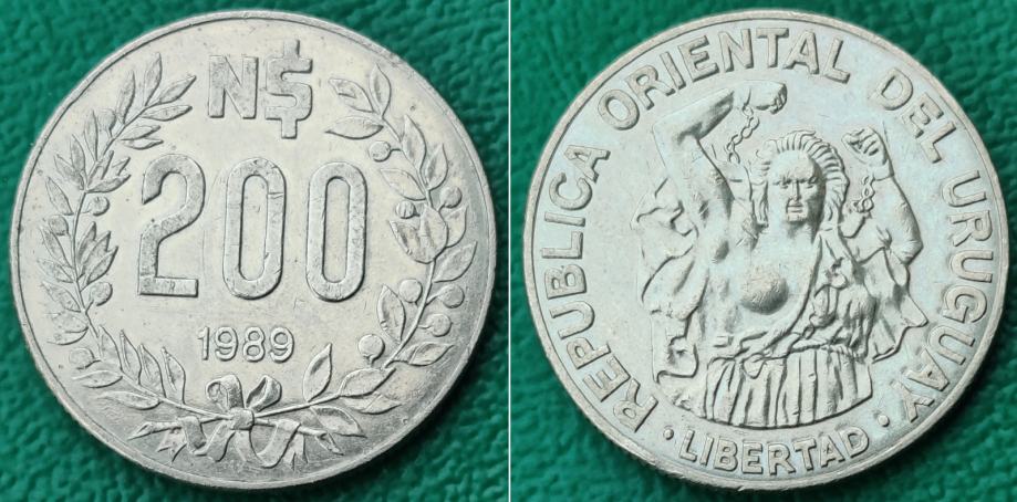 Uruguay 200 new pesos, 1989 LIBERTAD ***/