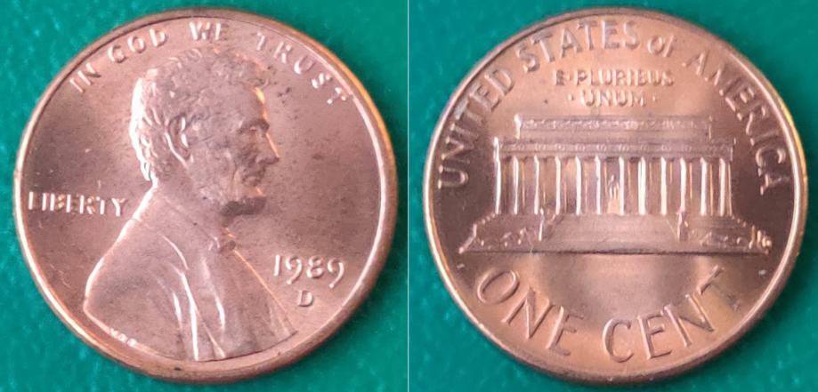 USA 1 cent, 1989 Lincoln Cent "D" - Denver ***/