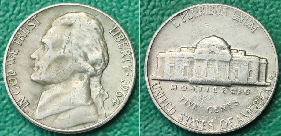 USA 5 cents, 1964 Jefferson Nickel "D" - Denver ***/