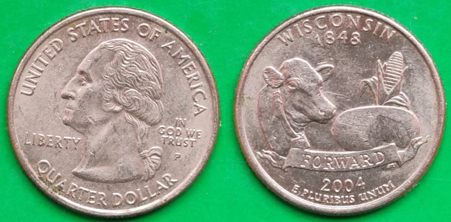 USA ¼ dollar, 2004 Wisconsin State Quarter "P" - Philadelphia ***/+