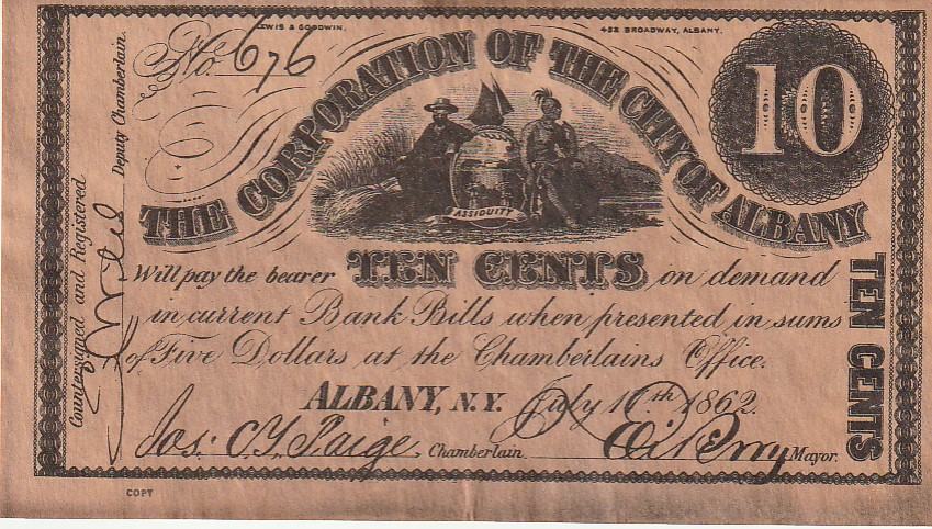 10 CENTS ALBANY NEW YORK1862 COPY