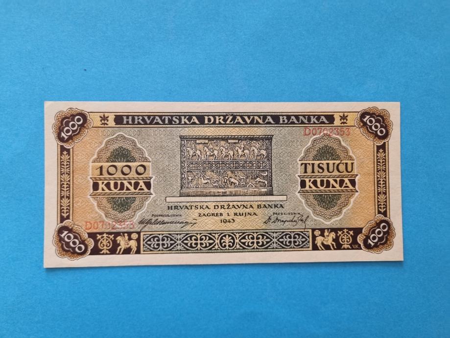 1000 Kuna NDH 1943 AUNC