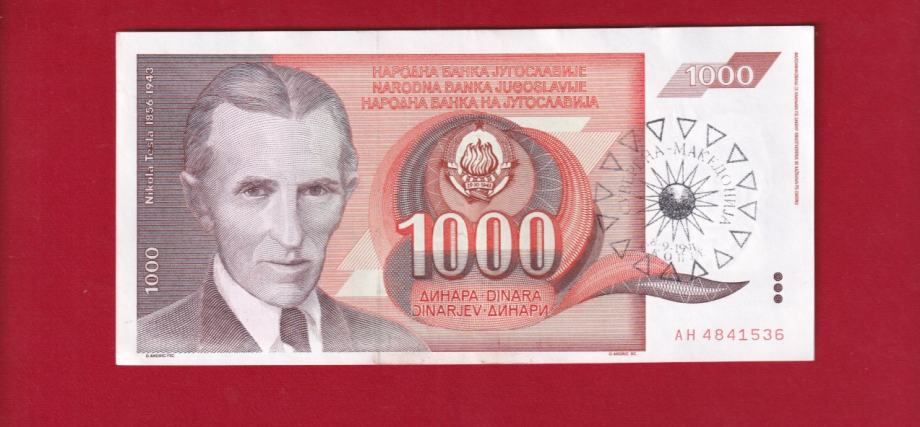 5039 / SUVERENA  MACEDONIA 1000 DINARA 1990 AH4841536  UNC