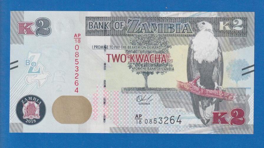 5083 / ZAMBIA 2 KWACHA 2018  / ORIGINALNA NOVČANICA  / UNC