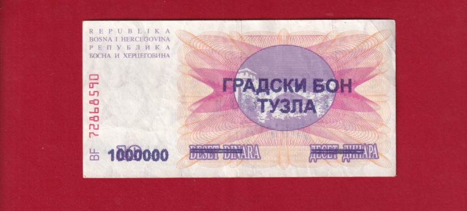 BOSNA 1 000 000 DINARA 1992  GRADSKI BON TUZLA   72868570  / 5005