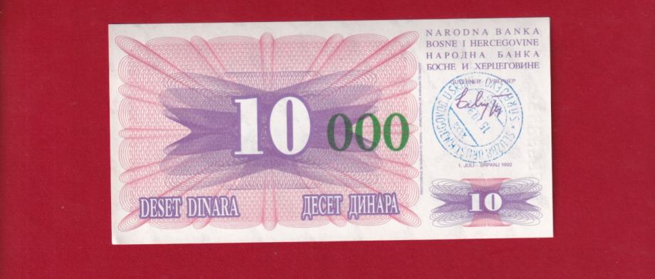 BOSNA 10 000 DINARA 1992 1993 ZELENE NULE 76683926  UNC - 4995