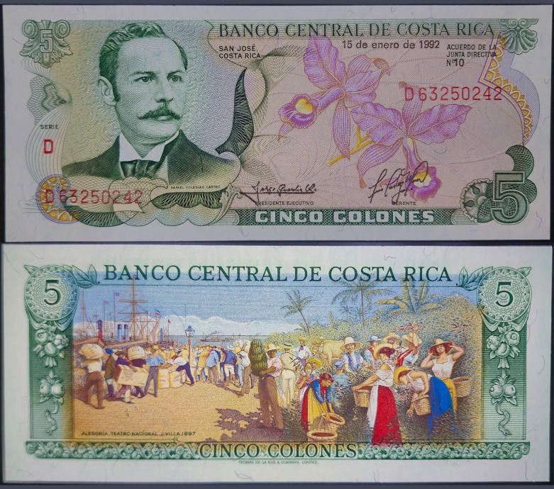 COSTA RICA / KOSTARIKA (1992) 5 Colones UNC