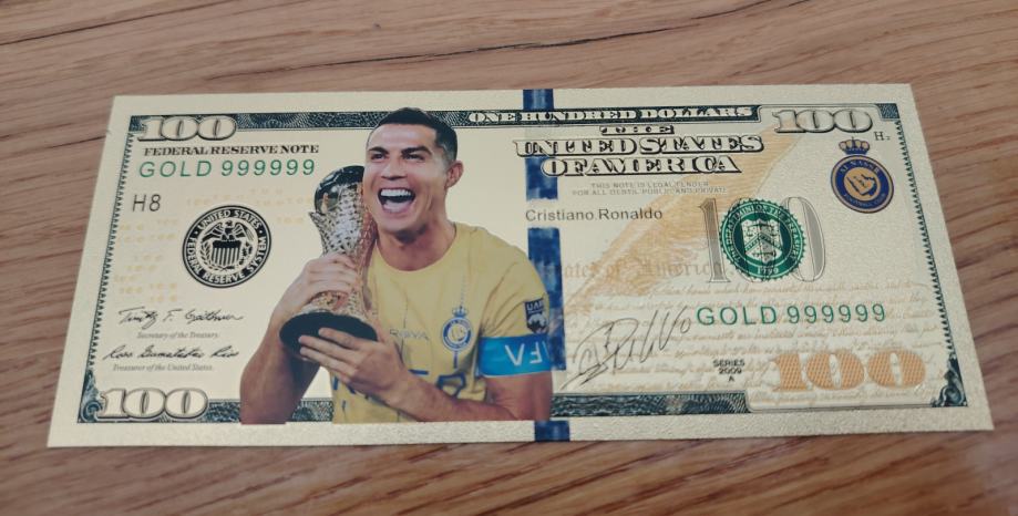 CRISTIANO RONALDO  100 dollara zlatna gold folia novčanica VATBOX1