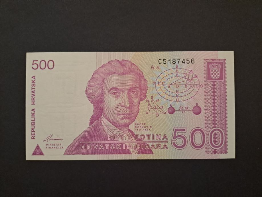 Hrvatska (Croatia) 500 Dinara (HRDA) 1991 UNC