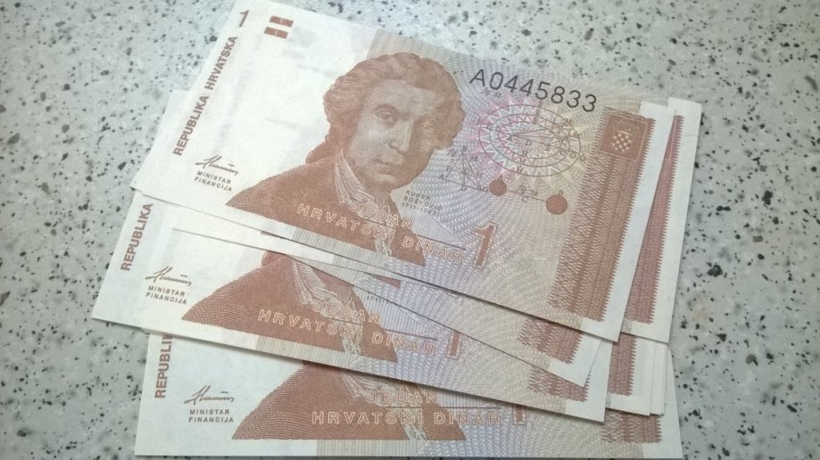 Hrvatski dinar apoeni 1, 5, 10, 25, 100, 50000 i 100000 HRD, unc