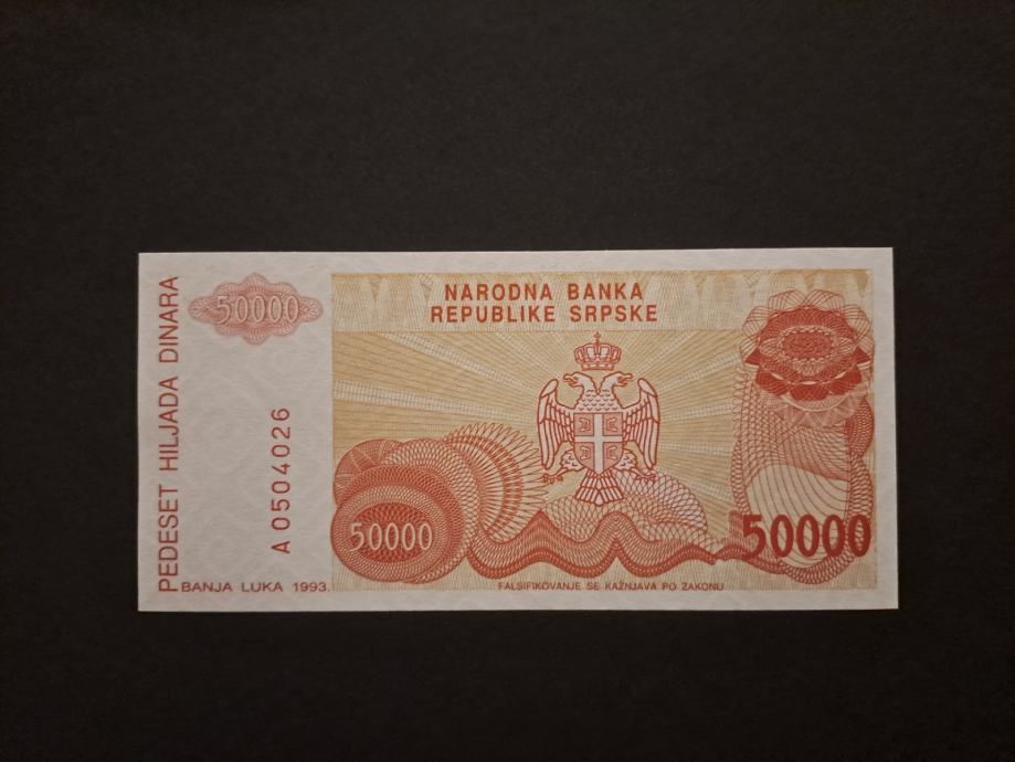 Krajina Banja Luka 50 000 Dinara 1993 UNC